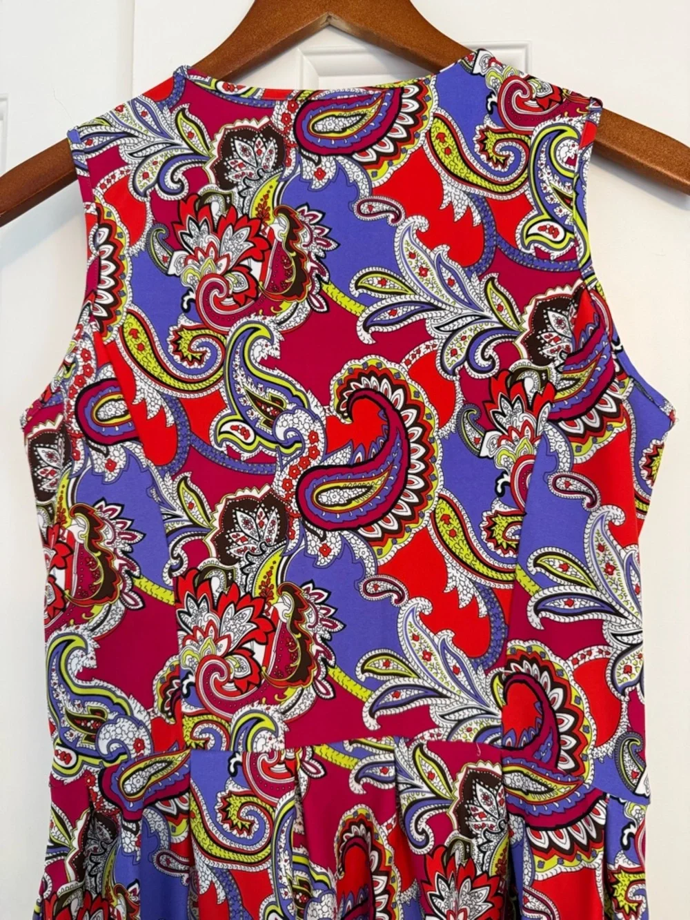 Jude Connally Pink Orange Paisley Floral Print Knit Fit Flare Mini Dress Small - Picture 4 of 10